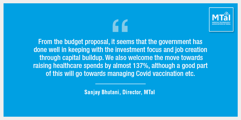 We are happy to note that the government has announced the launch of ‘PM #Atmanirbhar Swasth Bharat Yojana' with a total outlay of Rs 64,180 crore over a period of next 6 years. This will help us with the much needed development of public #healthcare systems. #Budget2021