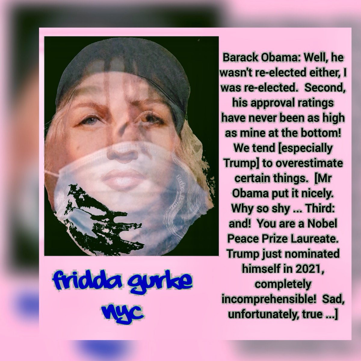 MichaGurke51's tweet photo. @BarackObama @David64Camp @DonaldTrump #Friedensnobelpreis #Fridda #Frida_Freaks #fridayfreaks #lourdesleon @LolaCiccone_ @Madonna @FLOTUS45 @MELANIATRUMP @LeoDiCaprio #CinAdéTESlA #na https://t.co/EdXjaO2KZy