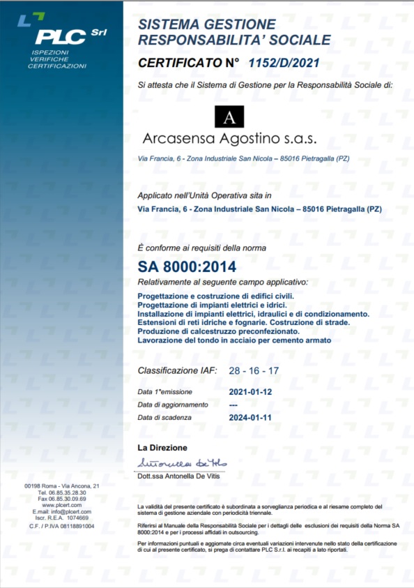Certificazione Gestione Responsabilità Sociale 2021
#edilizia #costruzioni
arcasensa.com/news/117-certi…