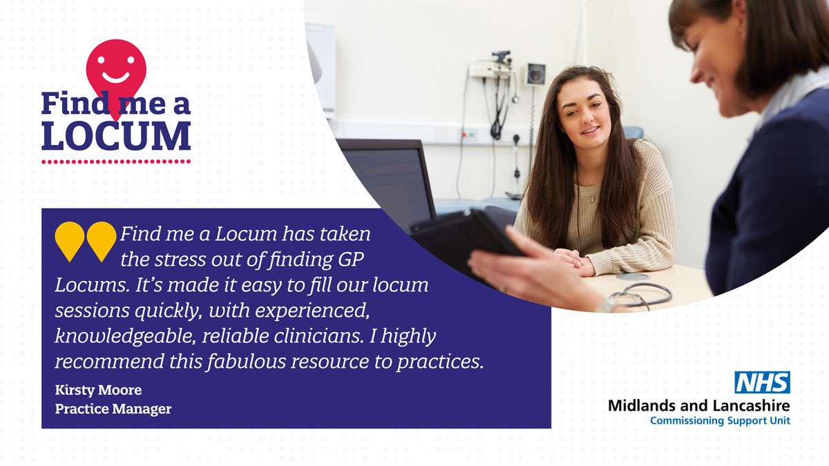 NHS Midlands & Lancashire (@nhsmidslancs) on Twitter photo "#FindMeALOCUM has been a great innovation to provide a local platform which is quick and easy for GP practices to advertise and fill locum sessions with no agency fees."
Lucy Minshull, <a href="/HowbeckHC/">Howbeck Healthcare Limited</a> on behalf of North Staffs GP Fed <a href="/FedNsgp/">North Staffordshire GP Federation</a>
What is it? 👉 bit.ly/3arFpis "#FindMeALOCUM has been a great innovation to provide a local platform which is quick and easy for GP practices to advertise and fill locum sessions with no agency fees."
Lucy Minshull, <a href="/HowbeckHC/">Howbeck Healthcare Limited</a> on behalf of North Staffs GP Fed <a href="/FedNsgp/">North Staffordshire GP Federation</a>
What is it? 👉 bit.ly/3arFpis