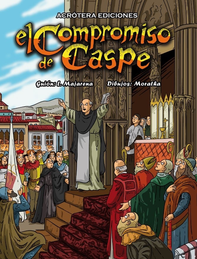 CDLAragon's tweet photo. Enhorabuena a los colegiados Jesús G. Franco  y a Darío Español por su participación en la unidad didáctica del cómic
El Compromiso de Caspe. Una visión innovadora y divertida de la historia editada por Acrótera. https://t.co/0dfJRWwuLb