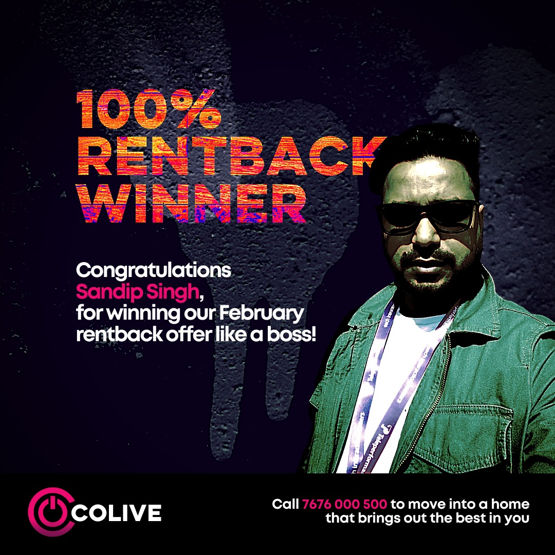 ColiveOfficial's tweet photo. Glad to announce that Sandip Singh from Colive Magnum has won the 100% #RentBack offer LIKE A BOSS! You too, can reap the rewards of timely rent payment at Colive, where no good deed goes unnoticed.
#ColiveOffer #rentback #cashback #payontime #payon1stofthemonth #colive #coliver https://t.co/Zo4cAbEZNY