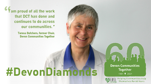 DevComsTogether's tweet photo. #DCT is 60! Our 4th #DevonDiamond is our former Chair Teresa Butchers, who not only supported DCT for 9 years, but continues to be active in her community with initiatives including a community lunch project! https://t.co/GWwKSoQIhs Get in touch to nominate your #DevonDiamond! https://t.co/nvXbS9Tw1l