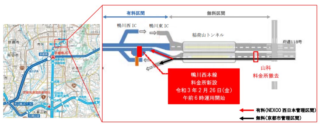 道路開通情報 E 第二京阪道路 鴨川西本線料金所 新設 の運用を開始します 鴨川東ic 鴨川西ic 下り線 の終日通行止めは2月26日 金曜 午前6時をもって終了します 山科icに設置されていた料金 所を撤去し 鴨川西ic付近の本線に移設し 鴨川西本線料金所