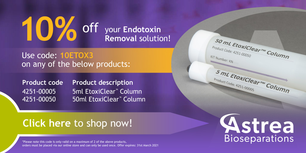 We are offering you 10% off your Endotoxin Removal solution for a limited time only! Use code: 10ETOX30. Don't miss out, shop now: loom.ly/IO2ih3A 
#EndotoxinRemoval #LimitedOffer
