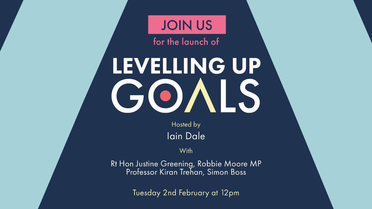 Join us at 12:00 today for the launch of the #levellingupgoals, a framework to deliver levelling up across the UK with @JustineGreening @IainDale @ProfKTrehan and more.  

🌐 Click the link below to watch and find out more.

levellingupgoals.org/launch-event