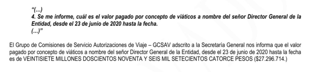 Supuestamente desde el 29 de junio, al 21 de noviembre de 2020, el director <a href="/UNPColombia/">Unidad Nacional de Protección, UNP.</a> generó más de 27 millones de pesos.