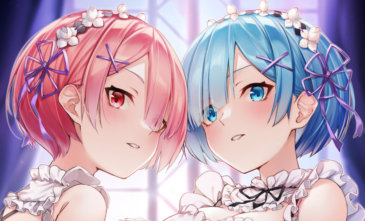 ラム(リゼロ) ,レム(リゼロ) 「誕生日おめでとう✨✨✨✨✨
#レムラム生誕祭2021 #rezero #リゼロ 」|はちろくのイラスト