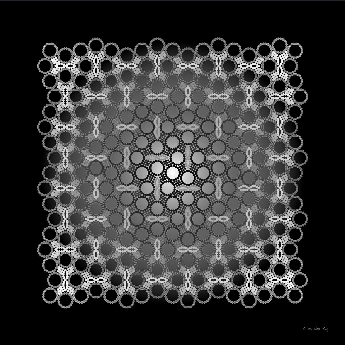 HypercubicPeg's tweet photo. Here is an edge-touching regular 20-gon pattern. Can you can spot a hint of a #cairotiling? This time, I am not using the dual of a snub-square tiling, so the angles are different.
#mathart #symmetry #tiling #tilings https://t.co/5LsSz9ZneR