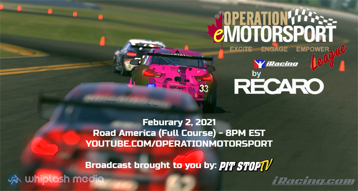 opsmotorsport's tweet image. Round 2 of the 2021 iRacing League sponsored by @recaroauto. Please join us as @pitstoptv_  broadcasts from virtual @roadamerica, our drivers compete across 3 classes in the Porsche Cayman GT4 &amp;amp; the BMW M4 GT4. 
youtu.be/DHtbguiASOA 
#veterans #mentalhealth #TheHeartofDriving