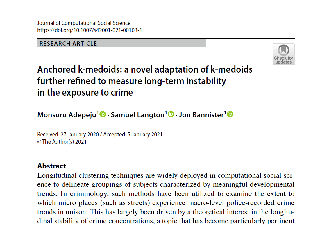 Monsuru Adepeju (@adepejumonsuru) on Twitter photo Our article that explores long-term instability in the exposure to crime at micro places is now available open access. Thanks to @sh_langton <a href="/MMU_BDC/">MMU Crime & Well-Being Big Data Centre</a> <a href="/U_Inequalities/">Understanding Inequalities project</a>
link.springer.com/article/10.100… Our article that explores long-term instability in the exposure to crime at micro places is now available open access. Thanks to @sh_langton <a href="/MMU_BDC/">MMU Crime & Well-Being Big Data Centre</a> <a href="/U_Inequalities/">Understanding Inequalities project</a>
link.springer.com/article/10.100…