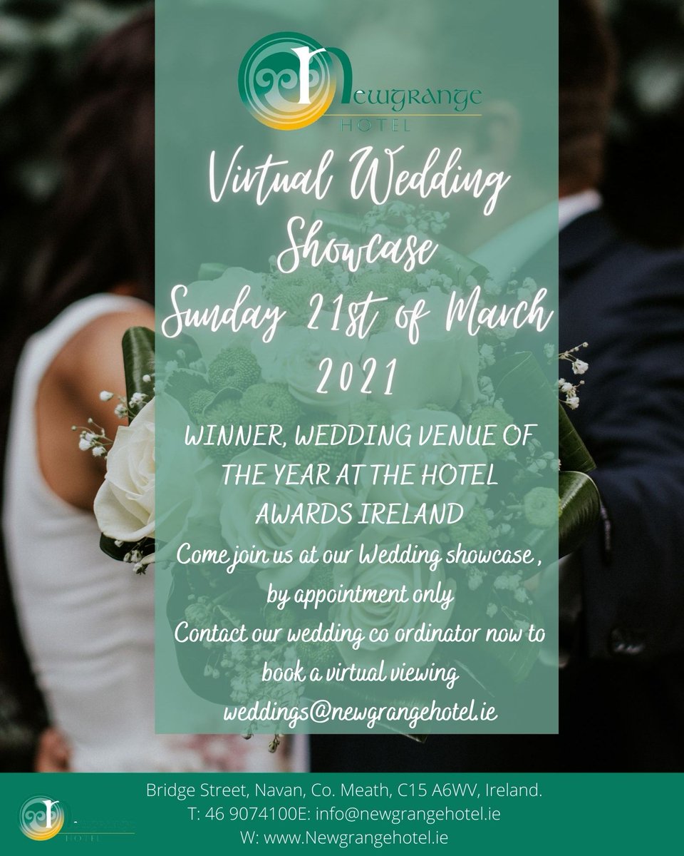 Come join us at our Virtual Wedding Showcase, Sunday 21st of March😍 
Book with our wedding team now at weddings@newgrangehotel.ie
👰 🤵 💒