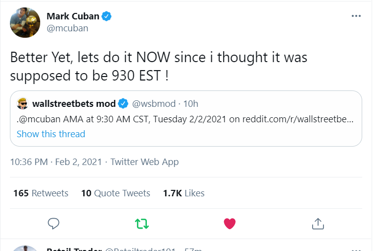Markdatvalido's tweet photo. @mcuban just joined the reddit thread and explained what is happening. this is awesome #GME #GMEGANG #GMEstock #GME10K #HedgeFunds #stocks #GMEtothemoon https://t.co/p91rBIuS0p