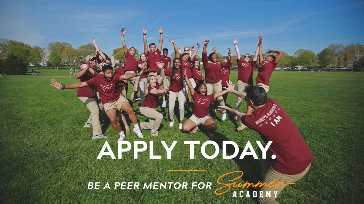 VT Summer Start (@vtsummeracademy) on Twitter photo Hey Hokies, interested in supporting incoming students this summer? Here’s an exclusive opportunity to show what being a Hokie is all about! We are now accepting Peer Mentor applications for <a href="/virginia_tech/">Virginia Tech</a> Summer Academy at summeracademy.vt.edu Apply by February 19. Hey Hokies, interested in supporting incoming students this summer? Here’s an exclusive opportunity to show what being a Hokie is all about! We are now accepting Peer Mentor applications for <a href="/virginia_tech/">Virginia Tech</a> Summer Academy at summeracademy.vt.edu Apply by February 19.