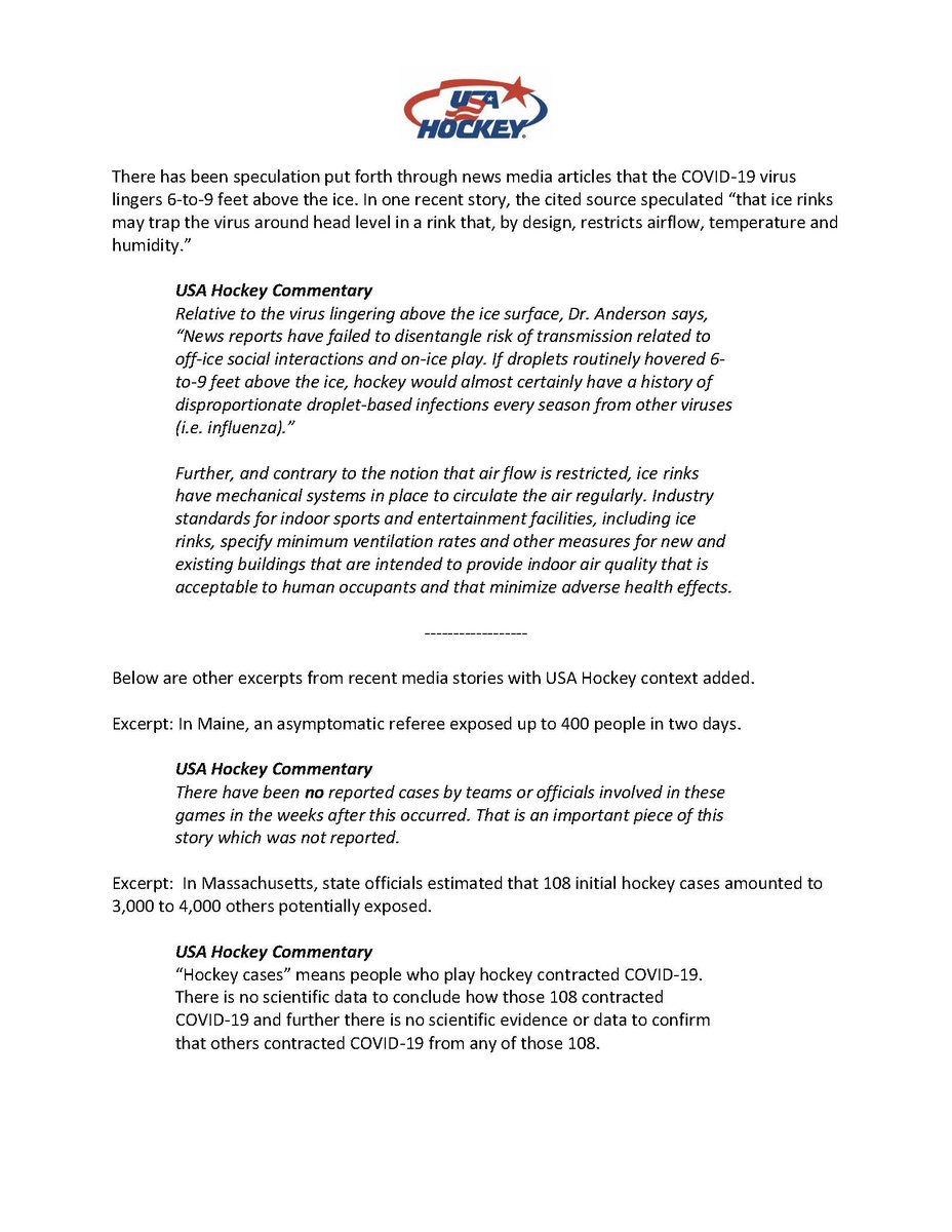 Aisling_HkyMom's tweet image. Good stuff from @usahockey re: COVID-19: usahockey.com/playersafety. The piece on "Hockey Not Riskier Than Other Sports" (pics below) is quite interesting.

If a hockey player contracts covid, it doesn't mean they got it while playing or b/c they were playing hockey! #LetThemPlay