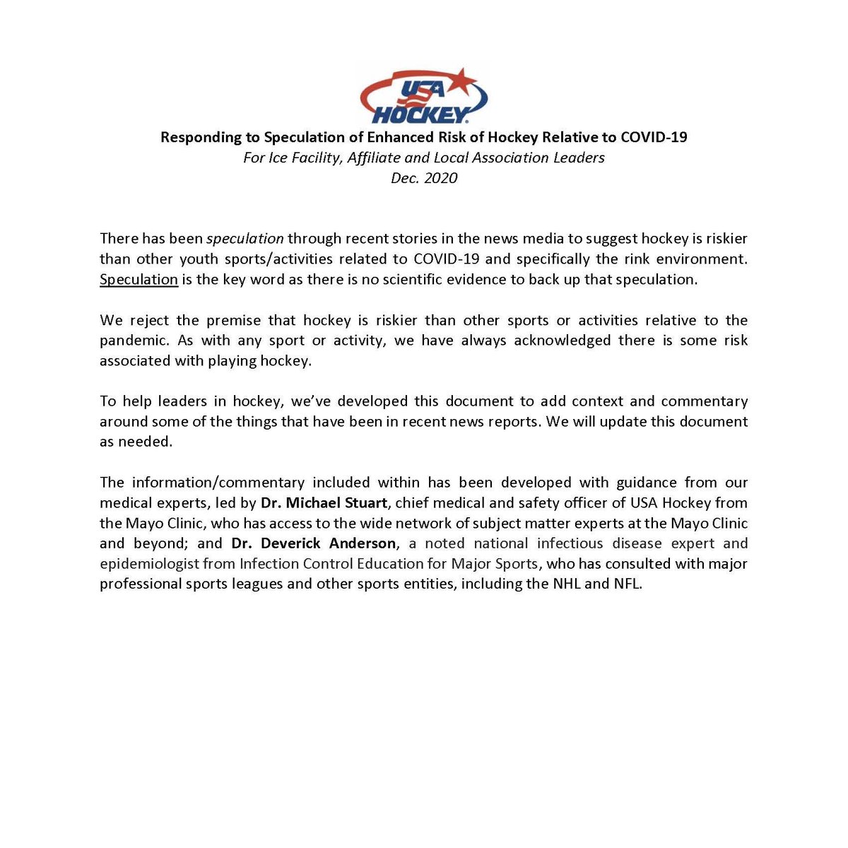 Aisling_HkyMom's tweet image. Good stuff from @usahockey re: COVID-19: usahockey.com/playersafety. The piece on "Hockey Not Riskier Than Other Sports" (pics below) is quite interesting.

If a hockey player contracts covid, it doesn't mean they got it while playing or b/c they were playing hockey! #LetThemPlay