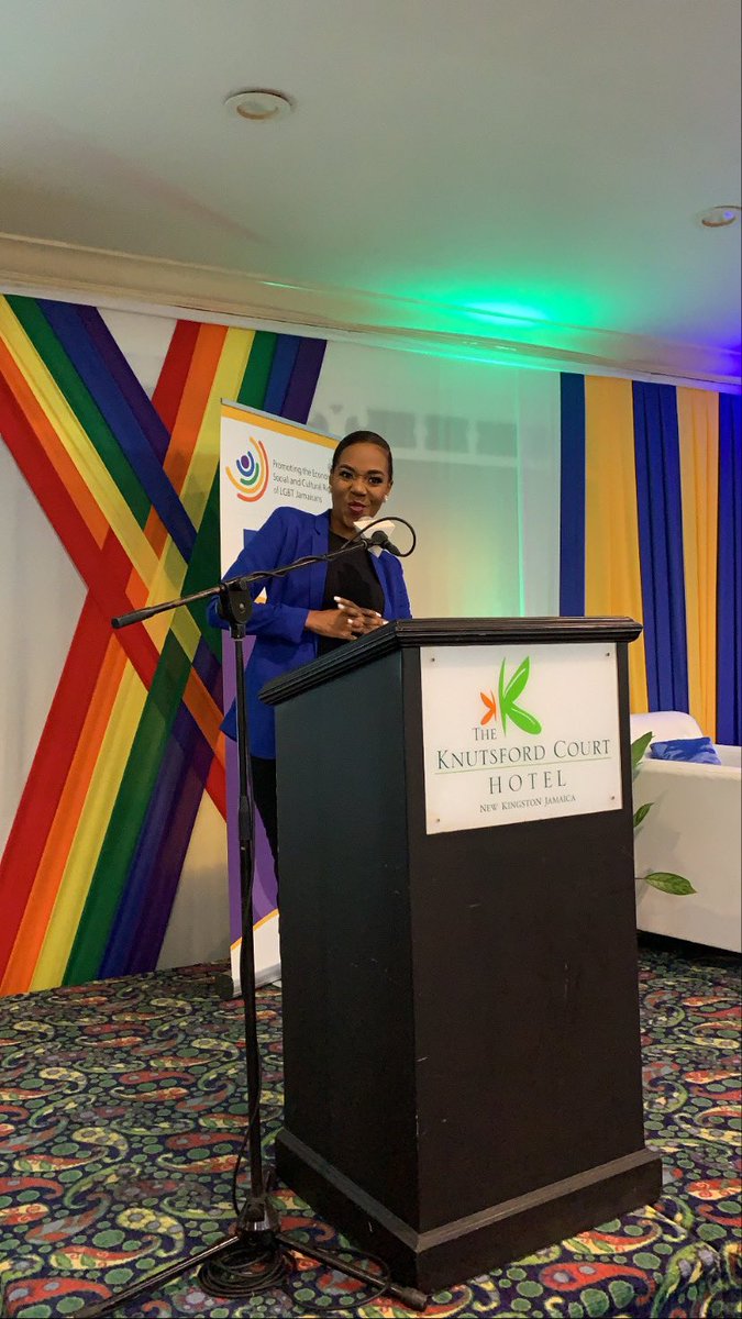 EqualityJa's tweet photo. Kick-starting the launch of our three year EU funded project aimed at ESC Rights, our host, @TerriKarelle delivers a scintillating speech, showcasing her love and admiration for LGBT Jamaicans. #EULaunch #JFLAG https://t.co/oqriS93svD