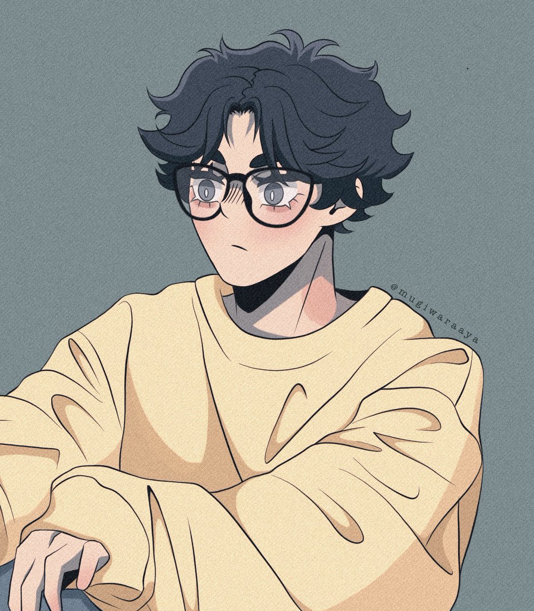 solo glasses 1boy male focus black hair long sleeves short hair  illustration images