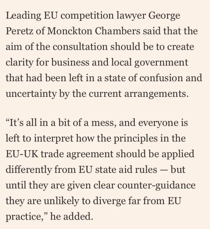 I agree with  @GeorgePeretzQC that we need a clearer system of Subsidy Control. There are over 550 public bodies awarding subsidies in the UK, therefore consistency is important.