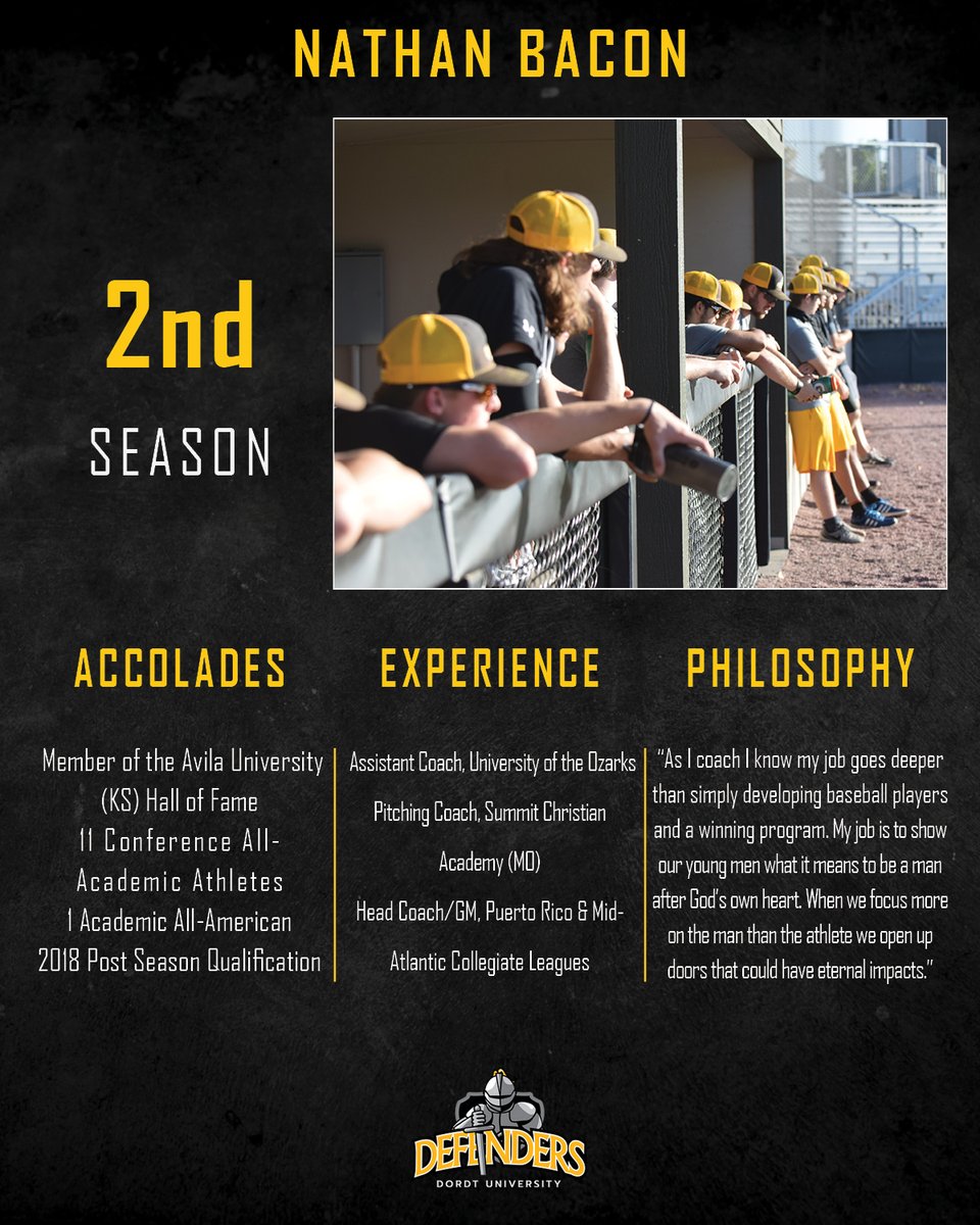 dordtdefenders's tweet photo. Our #FridayFeature Head Coach Spotlight this week is Nathan Bacon, Head Coach of @DordtBaseball! https://t.co/KfV2PNvBmB