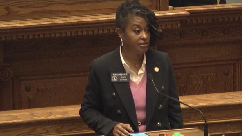 GASenateDems's tweet photo. "To fight with honor means playing by fair rules." @merritt4ga spoke in the #GASenate today about #votersuppression bills. "I think of elderly voters...working moms and dads...our kids we sent away to college." 

We should be helping people vote, not putting up roadblocks. #gapol https://t.co/7Oy4F0oYTP
