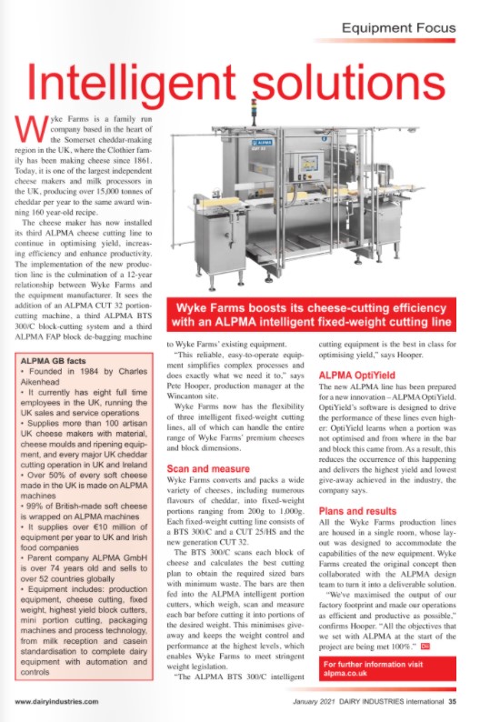 Wyke Farms, the UK’s largest independent cheese producer, has boosted its cheese-cutting efficiency with a third ALPMA intelligent fixed-weight cutting line. Read more about the developments at Wyke Farms on page 35 of the January edition of #DairyIndustriesInternational.