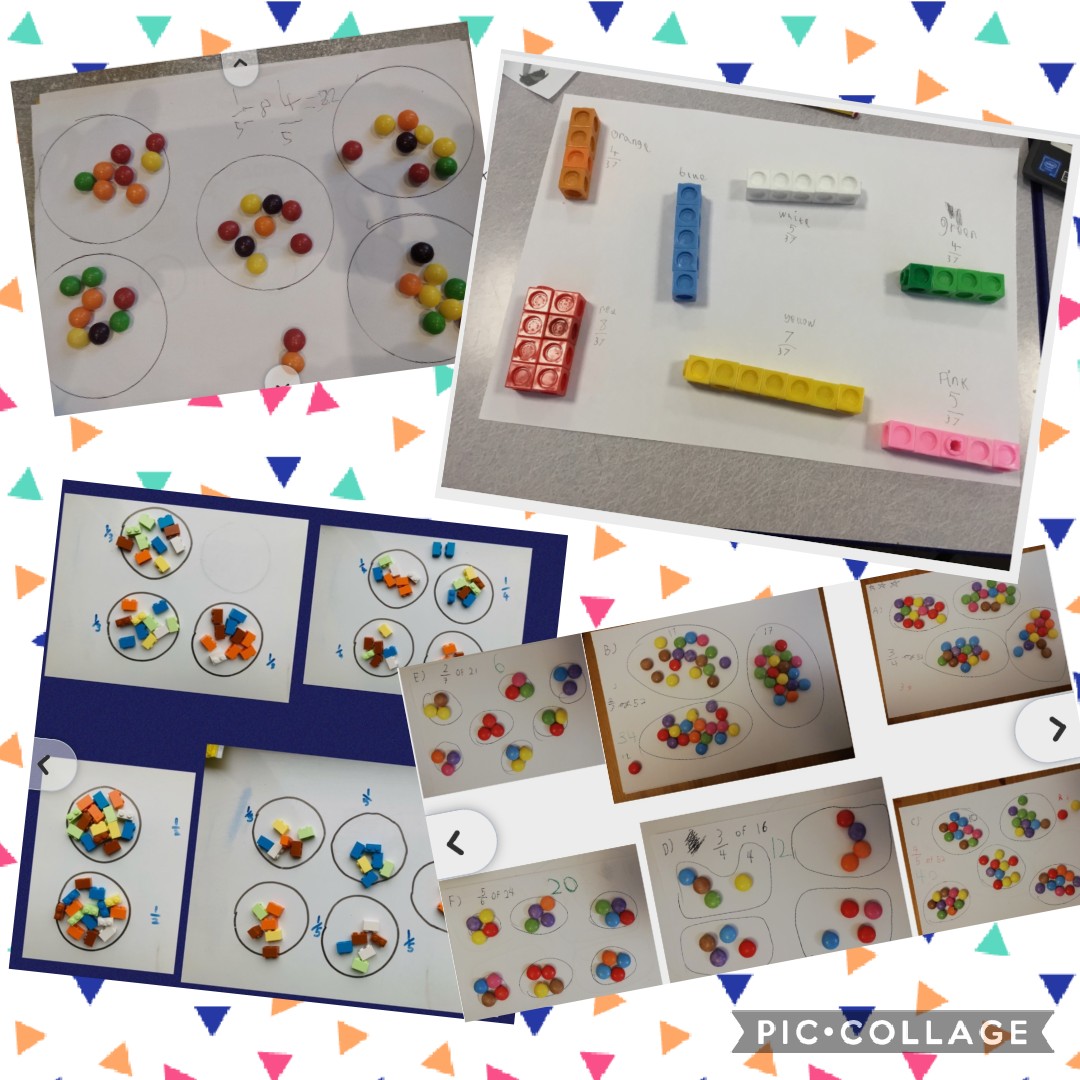TerraceRoad's tweet photo. We've been having fun with fractions, using sweets, lego or maths cubes to help us work out different amounts. We love how fun maths is! How cool are these #TRPhomelearning pictures? 🌈 #TRPmath #TRProbins https://t.co/0vkjE1xbHp