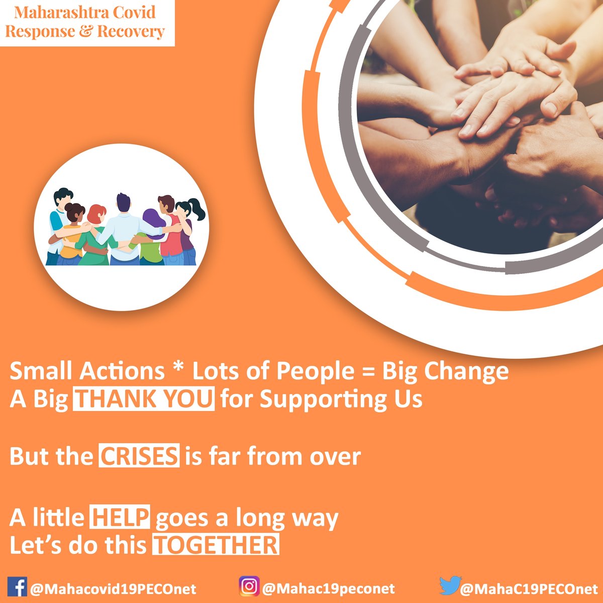 MahaC19PECOnet's tweet image. A Big THANK YOU for supporting us.
But the crisis is far from over.  Let’s help our People, our Country TOGETHER.
For More information on visit Maharashtra Covid Response &amp;amp; Recovery bit.ly/37VqVaD 

#unicef #idobro #riseinfinity #mahac19peconet #ngo #jeevanrath