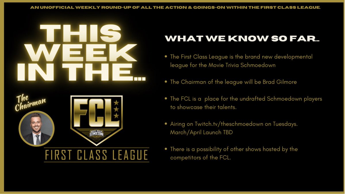 ThisWeekFCL's tweet photo. What we know so far...
#FirstClassMTS #FCL #Schmoedown #Twitch https://t.co/8PcT5V8eKt