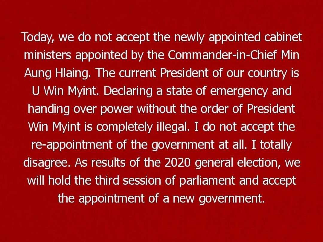 #SaveMyanmar
#Help_us_and_support_our_Leader 
#Reject_the_Mililary 
#We_need_democracy 
#Save_Burma 
#AungSanSuuKyi_government 
#saynotomyanmarmilitarycoup pic.x.com/a7uJYBGwET pic.x.com/v8T2uX1fW5