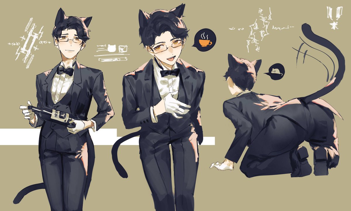 cat ears animal ears cat tail 1boy bowtie cat boy tail  illustration images