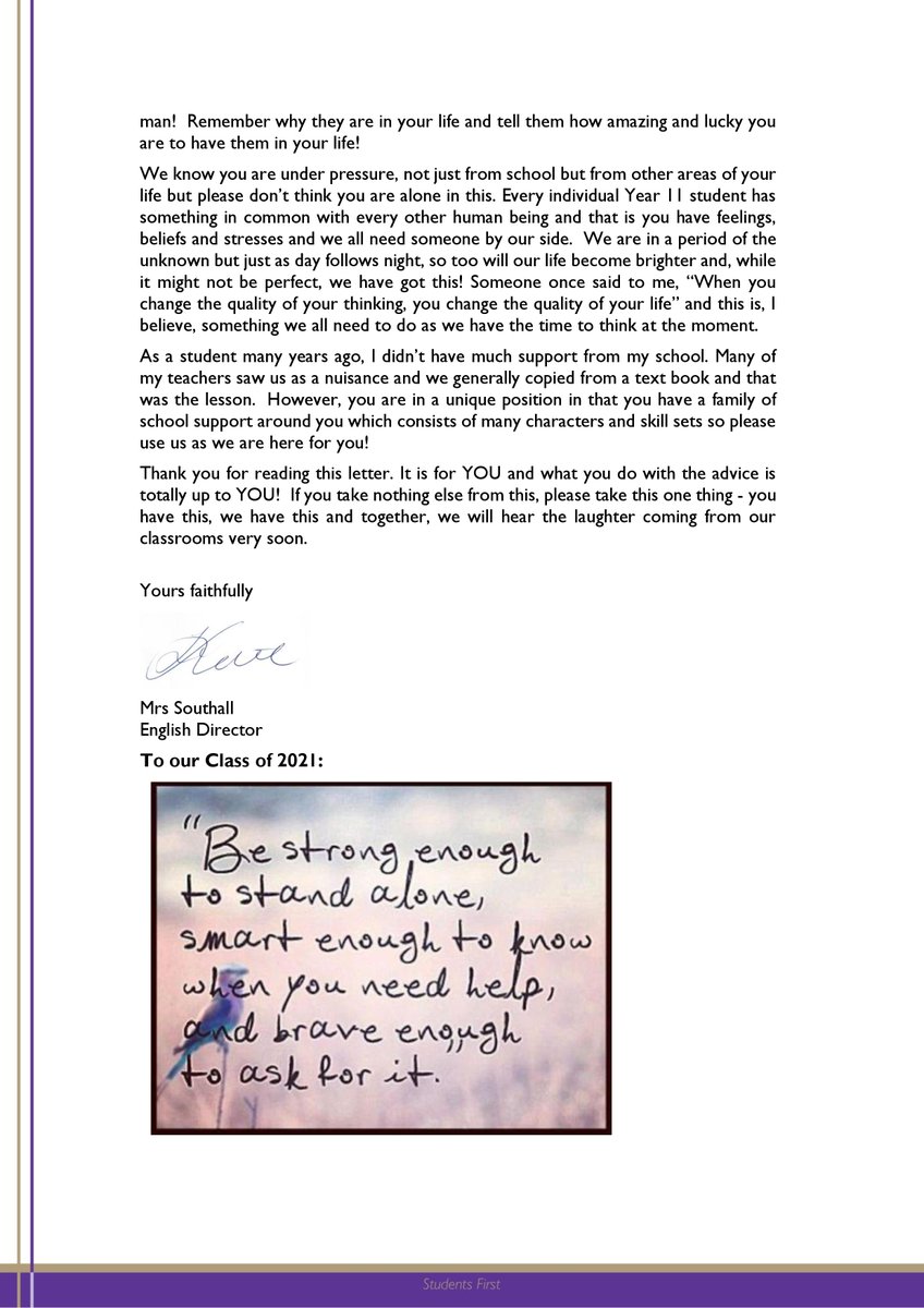 OutwoodOrmesby's tweet photo. At this toughest of times, one of our English Directors wanted to pass on some words. Please read the letter below. #OutwoodFamily https://t.co/xMJGPedtll
