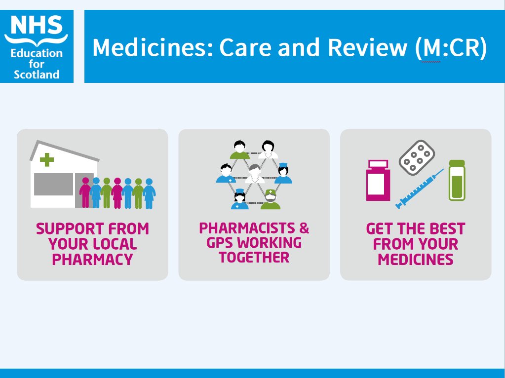 In preparation for the national roll out of the new Medicines: Care and Review (MCR) service for community pharmacy, we are pleased to launch a new e-learning module. Access the resource via Turas Learn  <a href="/NHS_Education/">NHS Education for Scotland (NES)</a> ow.ly/60mf50DoI4G