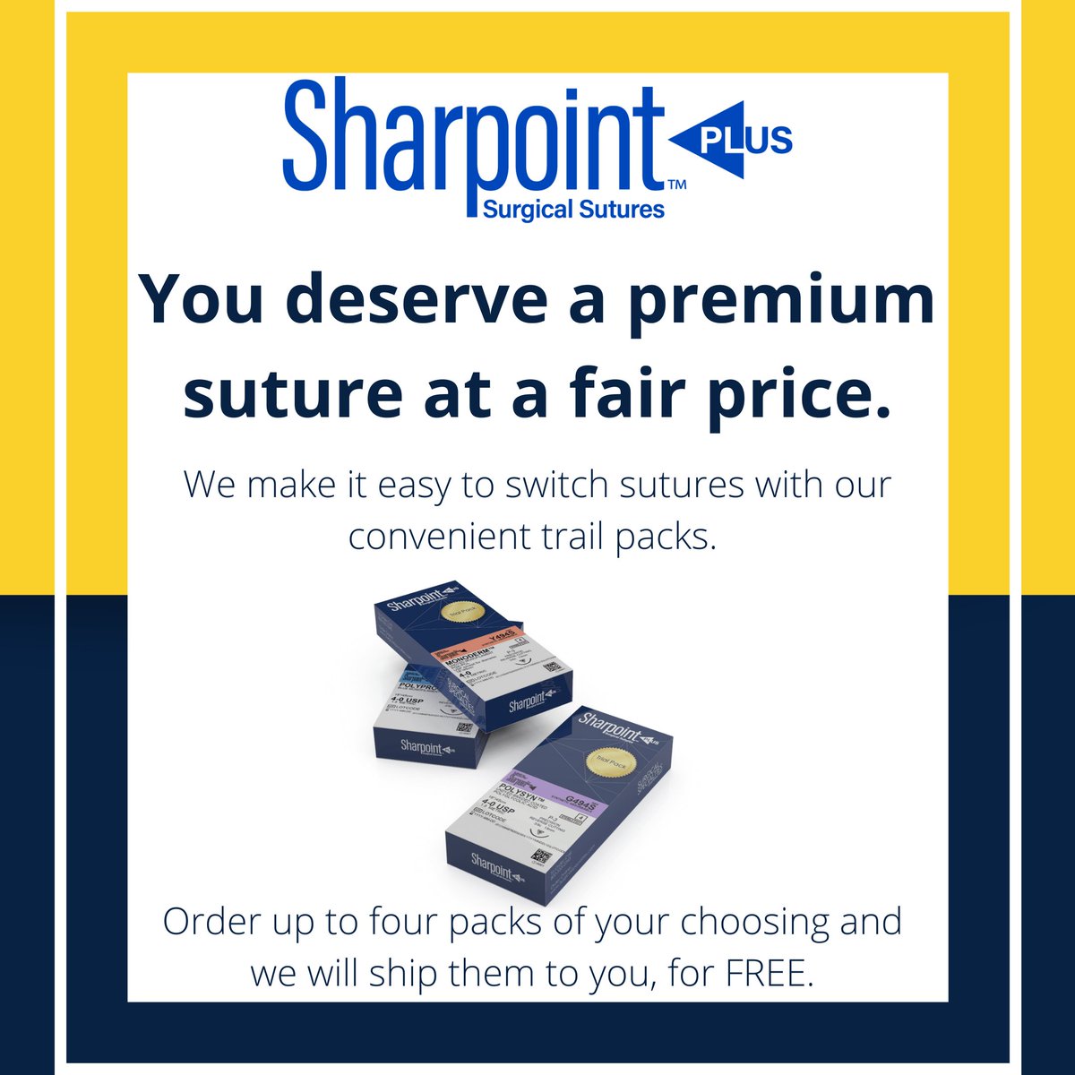 They’re here! New trial packs now available!

Order today!: hubs.ly/H0FHR4-0

#sutures #sharpointplus #dermatology #dermatologicsurgery #plasticsurgery #woundclosure #sutureskills