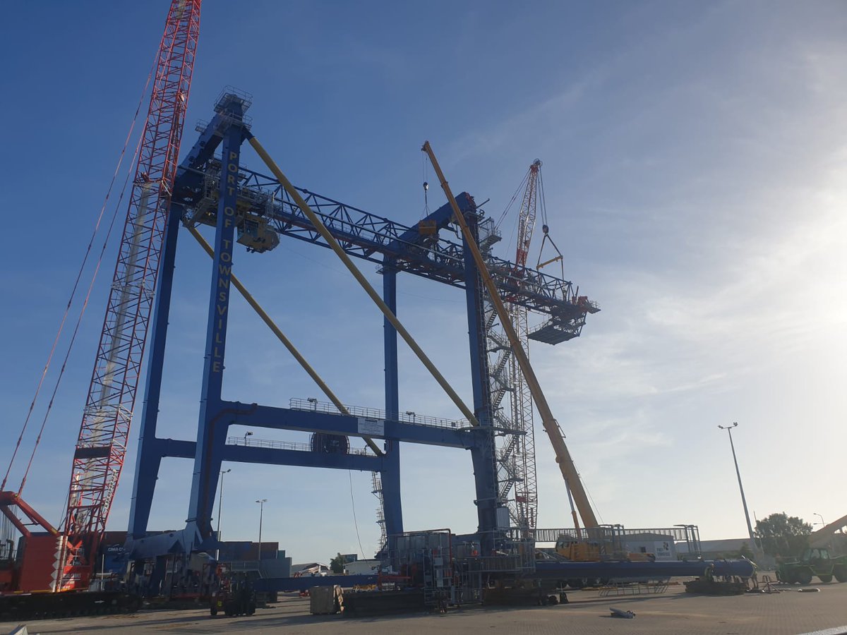 WmOBrienGroup's tweet photo. Everything is moving along nicely at the Port of Townsville in Australia where our team is assisting Liebherr Container Cranes Ltd. with the assembly of a Ship to Shore crane
#stscranes #cranes #heavylifting #safelifting #LR1300 #teamwork #liebherr https://t.co/phBjV07hhB