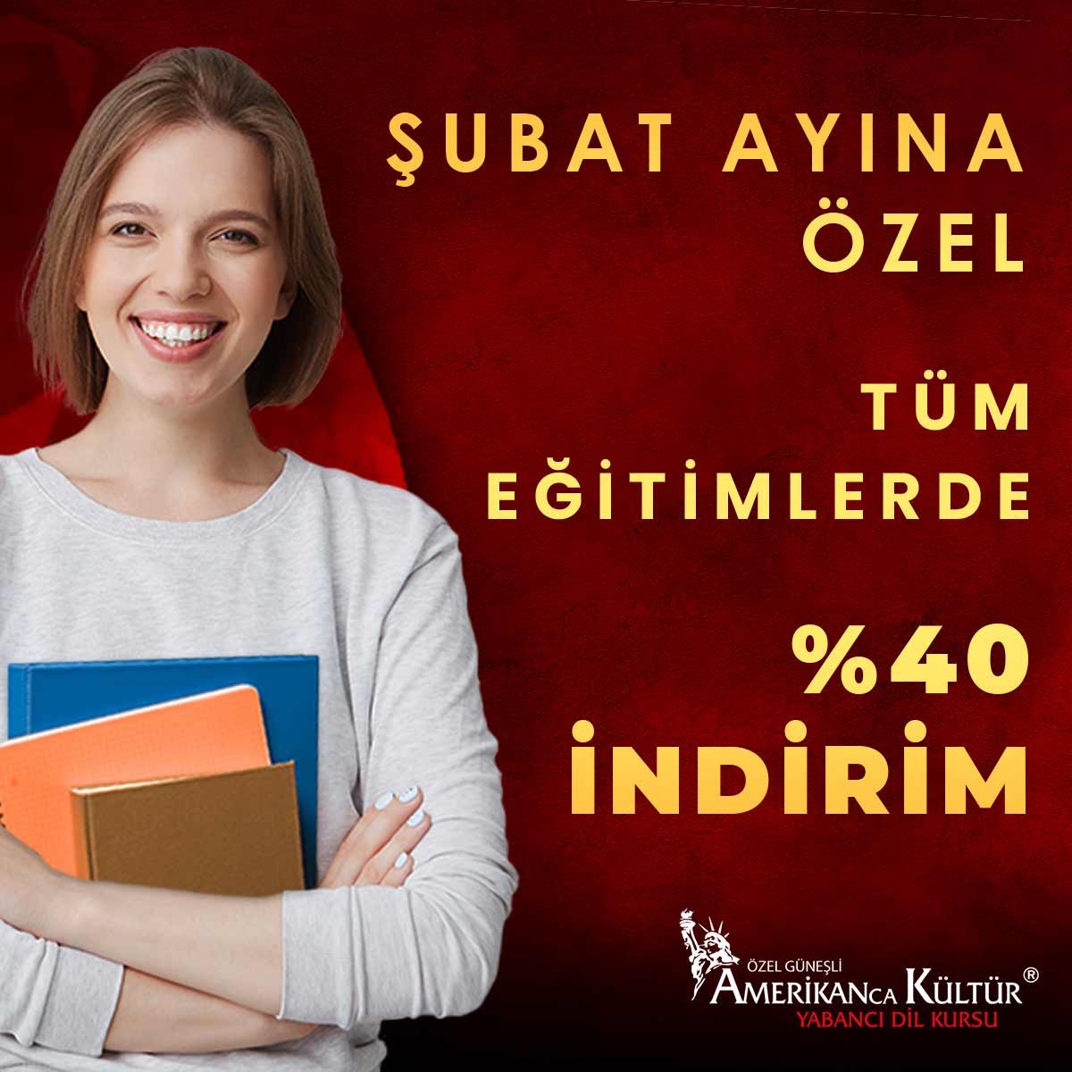 gunesliakd's tweet photo. Güneşli Amerikan Kültür'de Şubat ayına özel tüm eğitimlerde %40 indirim fırsatını kaçırmayın!
#Güneşli #AmerikanKültür #ingilizce #toefl #ielts #yds #ydt #tesol #özelders #onlineingilizce #learn #english https://t.co/XAXPbbgj37