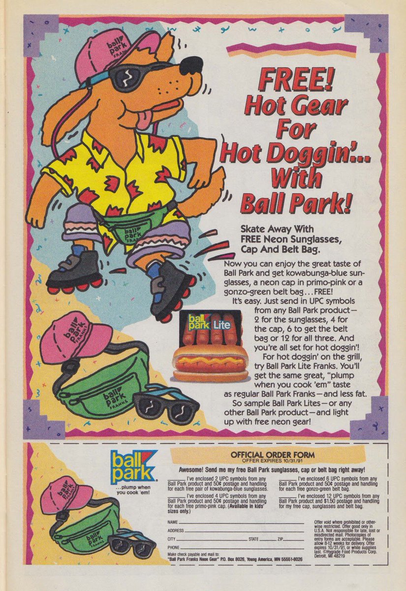 I found that ad in a 1989 Roger Rabbit comic book  along with these beauties.
I want those rad "kowabunga" sunglasses, hat and fanny pack now. 