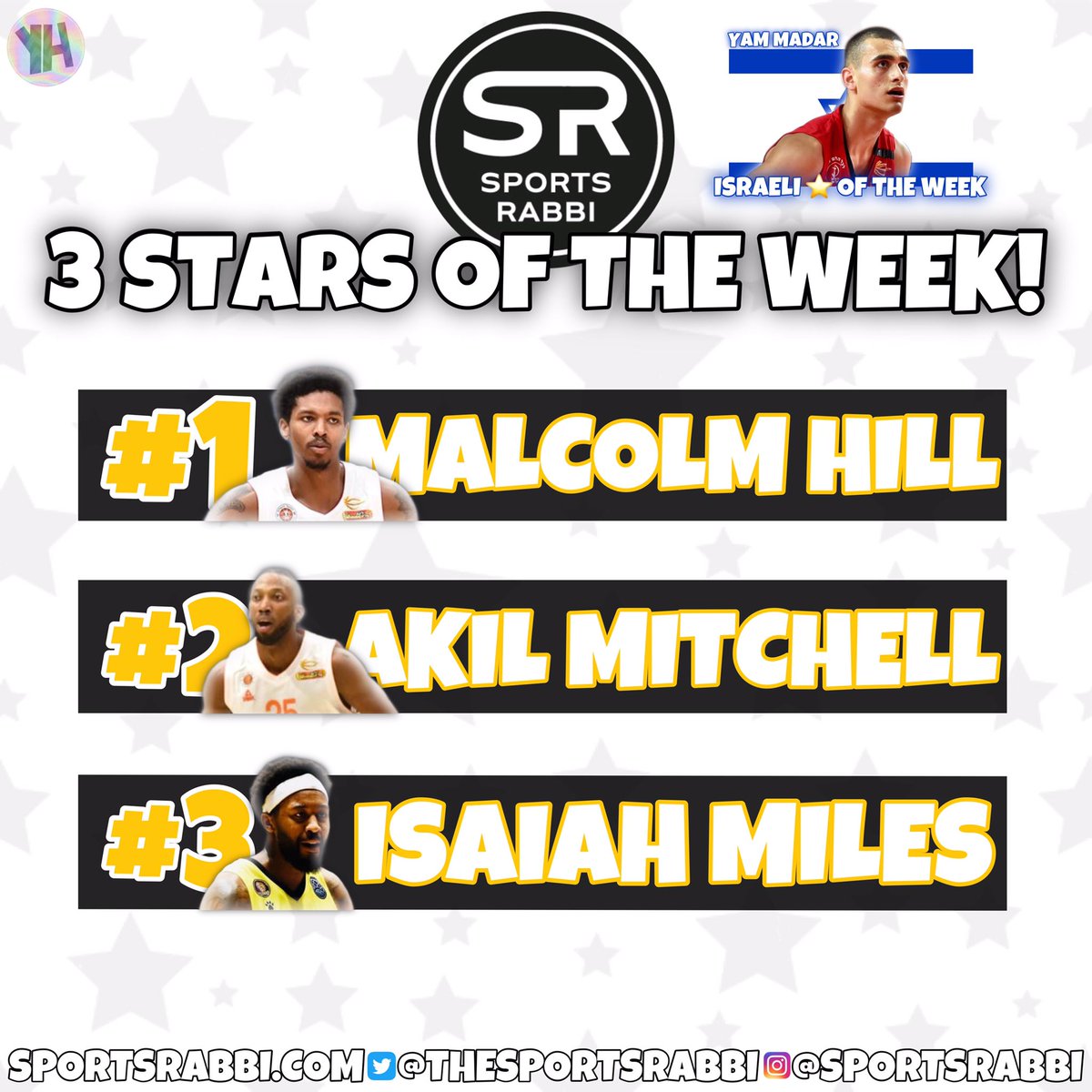 Sports Rabbi (@thesportsrabbi) on Twitter photo Israel Basketball 3 π of the Week! 1st πMalcolm Hill, 2nd πAkil Mitchell, 3rd πIsaiah Miles! Israeli Player of the Week Yam Madar! Congrats <a href="/Malcolmillini21/">Malcolm Hill</a>, <a href="/ajmitchell25/">Akil Mitchell</a>, <a href="/freakyzeke_32/">Isaiah Miles</a> & Yam! Design @Y_mac9 Israel Basketball 3 π of the Week! 1st πMalcolm Hill, 2nd πAkil Mitchell, 3rd πIsaiah Miles! Israeli Player of the Week Yam Madar! Congrats <a href="/Malcolmillini21/">Malcolm Hill</a>, <a href="/ajmitchell25/">Akil Mitchell</a>, <a href="/freakyzeke_32/">Isaiah Miles</a> & Yam! Design @Y_mac9