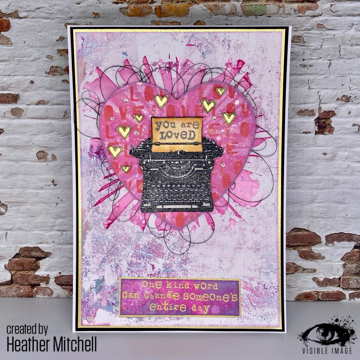 Spreading some love and kindness with this amazing mixed media #handmadecard by Heather 💕 Head to our blog for the tutorial ➡️ visibleimage.com/2021/02/spread… #stamping #cardmaking #stencils #clearstamps #texture #visibleimage #loveandkindness