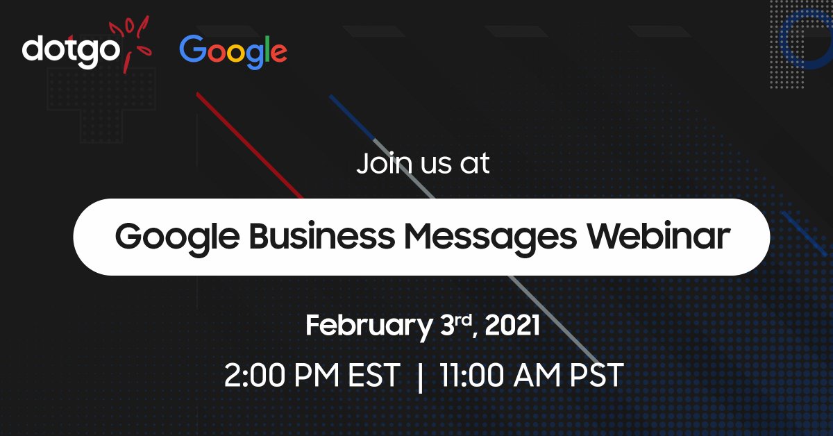 Kirusa's tweet photo. ONE DAY TO GO!
Join us to learn how your business can scale up using
@Google Business Messages.
Date: Wednesday, February 3, 2021
Time: 2:00 PM (EST) | 11:00 AM (PST)
Click here to attend this webinar: https://t.co/WkCm7gijk7
#RCS #RichMedia #MobileMessaging #Google #Dotgo https://t.co/bs8BQhwPDf