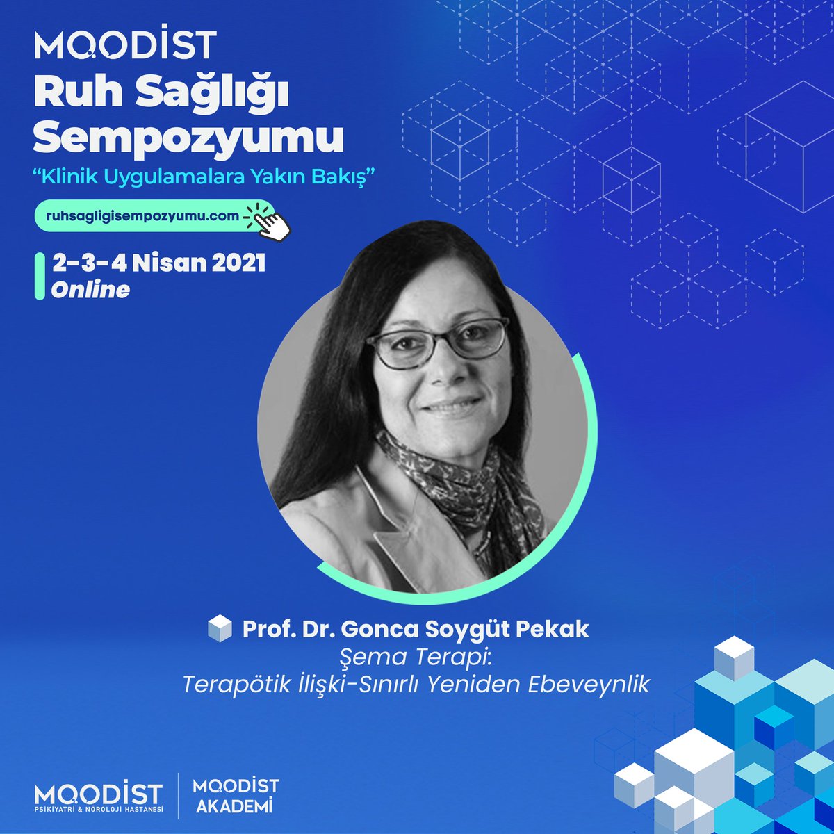 MoodistHastane's tweet image. Prof. Dr. Gonca Soygüt Pekak &quot;Şema Terapi: Terapötik İlişki-Sınırlı Yeniden Ebeveynlik&quot; konusuyla Moodist Ruh Sağlığı Sempozyumu&apos;nda!

Başvuru ve detaylar için ruhsagligisempozyumu.com adresini ziyaret edebilirsiniz.

İletişim: 0551 694 17 15

#RuhSağlığıSempozyumu #ŞemaTerapi