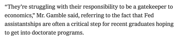 The Fed said it is working on issues of diversity and inclusion. It's making changes, including HBCU outreach. That builds on work (often Black) leaders across the economics community are doing to improve representation in the field as a whole.Monroe, for his part, is hopeful.
