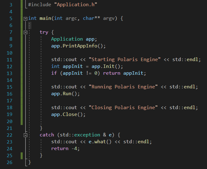 devlunado's tweet photo. It feels really nice to go from a 600 lines main.cpp to just this ✨

#gamedev | #PolarisEngine https://t.co/vQggHcptow