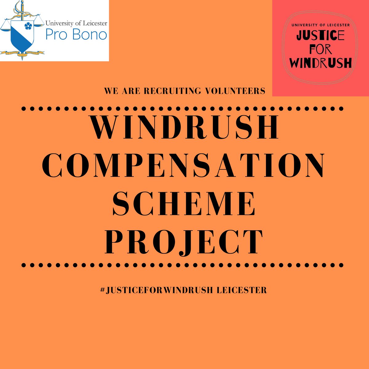 UoLProBono's tweet photo. We are recruiting 2 social media volunteers! 

To apply please visit: https://t.co/2UI50E6GjB

 @uol_windrush @LawLeicester @CriminologyLeic https://t.co/QhJQuIpkH0