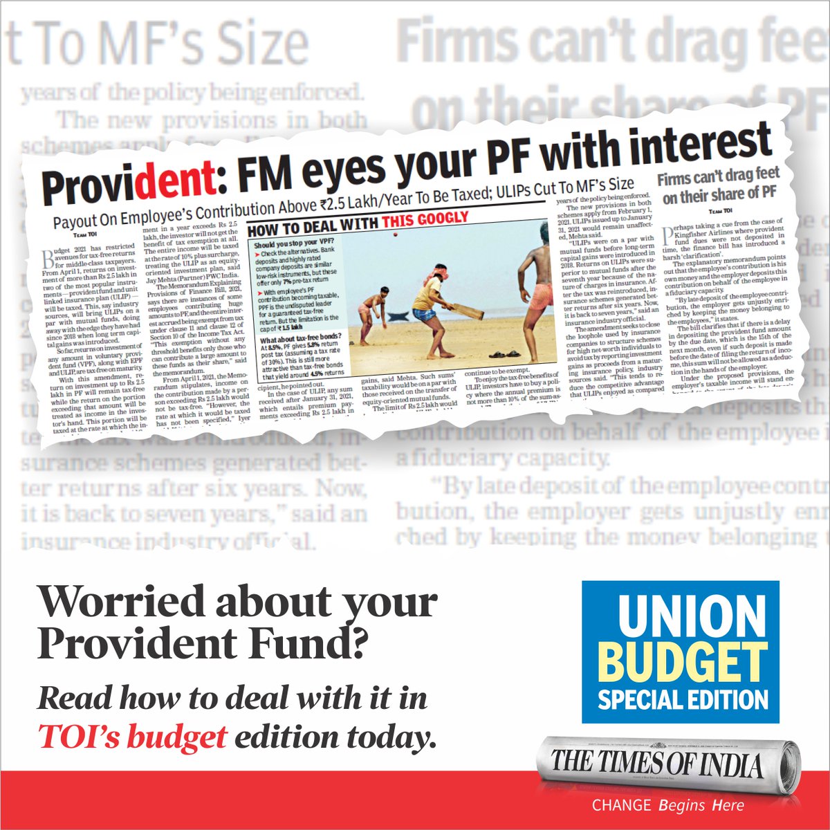 TOIHyderabad's tweet photo. Wondering what will happen to your provident fund starting 1st April, 2021? Read The Times of Indiaās Union budget special edition to find out.
If you havenāt subscribed to TOI yet, visit https://t.co/8yWlqLyYo0 to start your copy.
#BudgetWithTimes #Budget2021 #BudgetEdition https://t.co/lfm3dBiI1G