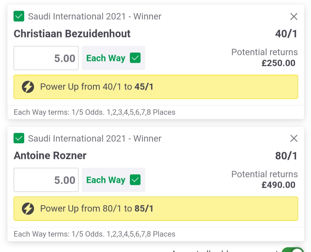 RamonaChase75's tweet photo. Week 5 #SaudiIntGolf 5 selections £60 staked. Looked at Schwab/Hojgaard again this week but its a stronger field this week and they are same price/shorter,where Arnaus is 26 points bigger this week than last week! Really fancy Garcia to win this week. #GolfBets #GolfGuesser https://t.co/9KYEf9T6RO