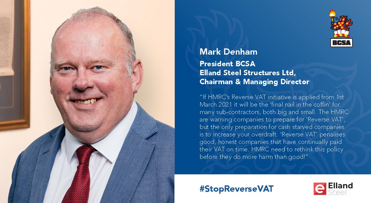 BCSAsteel's tweet photo. BCSA President #EllandSteelStructures MD Mark Denham:

#ReverseVAT will be final nail in the coffin for sub-contractors big and small #StopReverseVAT @HMRCgovuk @hmtreasury @RishiSunak @BuildUK https://t.co/XdgxQbfQCF