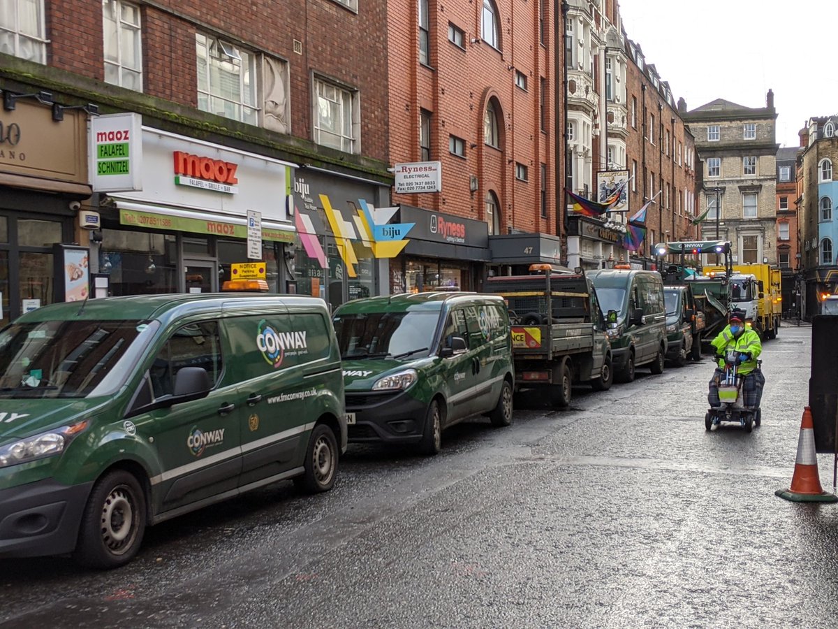 stateofsoho's tweet photo. Bad news: not worth trying to cross #GreekSt #Soho today, dug up and fenced off end to end.
Good news: with all the resources @FMConwayltd are putting in, should only be a few days for this and #OldComptonSt. If it's going to be done, best done quickly. https://t.co/HN3g1jcAPY