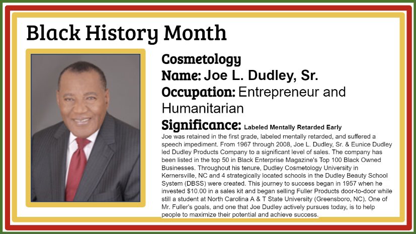 DubCLions's tweet photo. It’s @cmscte Month and a celebration of Black History! Mr. Joe L. Dudley is an entrepreneur and humanitarian in @cteatcms Cosmetology. @dudleyq #CTEBlackHistory #EmbraceThe New #NoExcuses #neveradullmomentatthedub #oohtobeaLION https://t.co/4Y0kQN5i7c