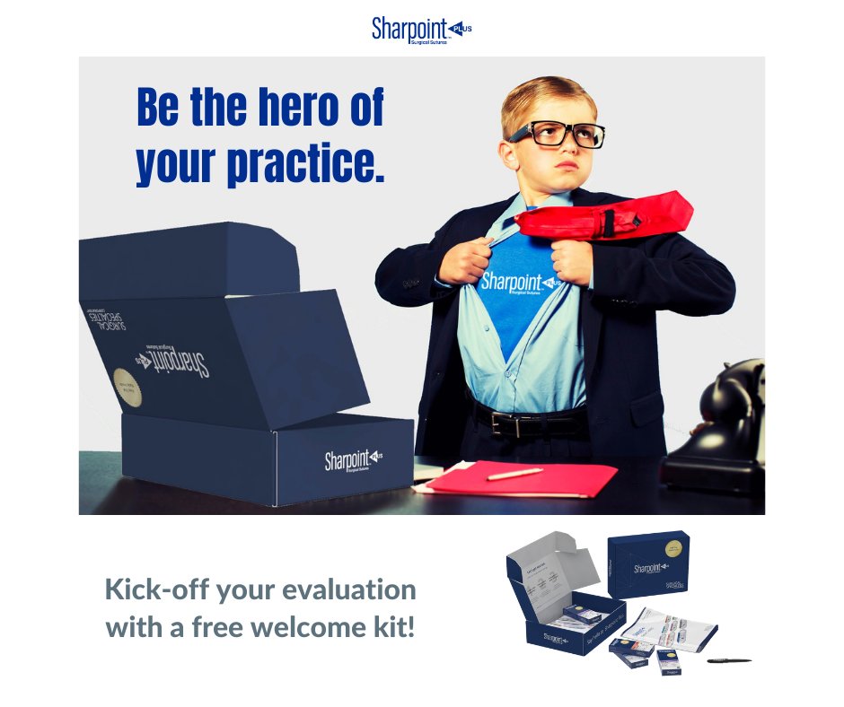 Be the hero of your practice.

Save up to 50% on sutures when you switch to Sharpoint Plus.

Kick-off your evaluation with a free welcome kit at hubs.ly/H0FJ09P0

#sutures #sharpointplus #dermatology #dermatologicsurgery #plasticsurgery #woundclosure #sutureskills